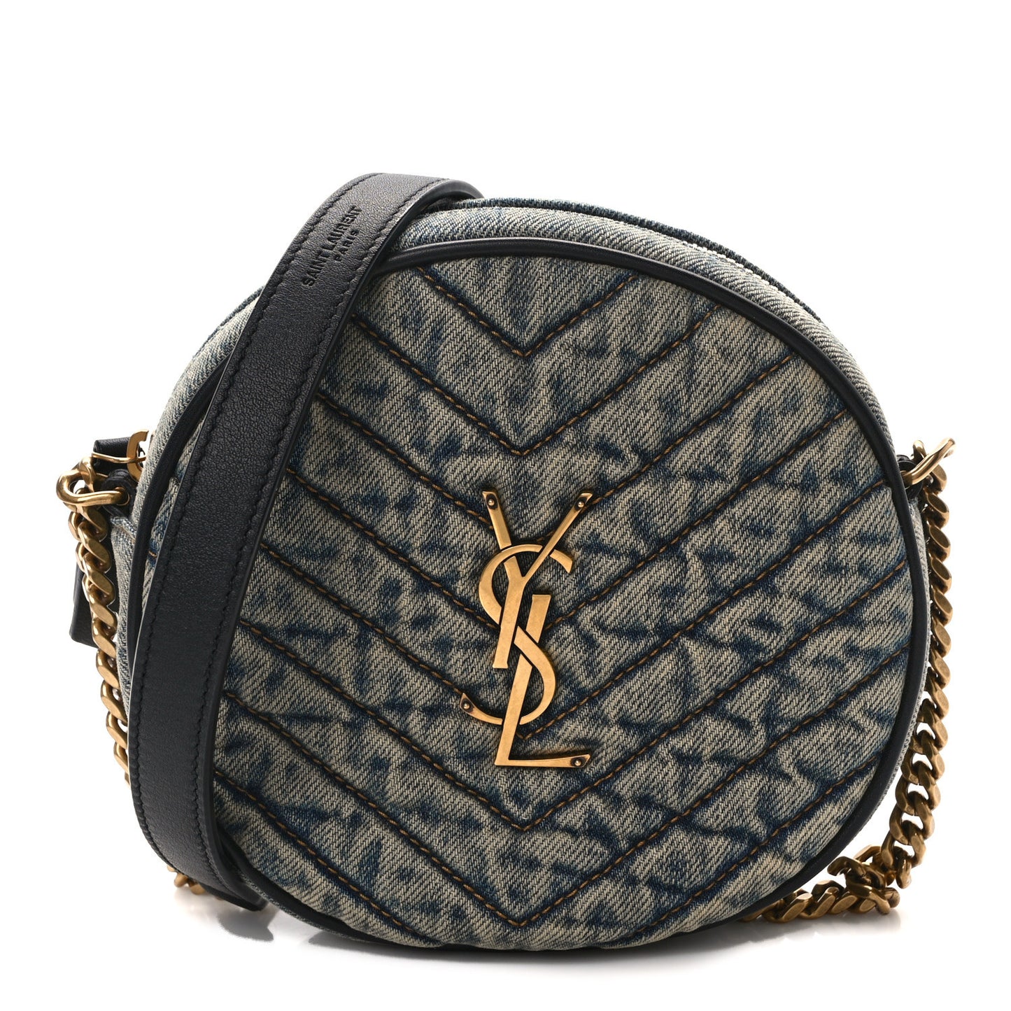 Denim Quilted Monogram Round Crossbody Bag Rodeo Blue