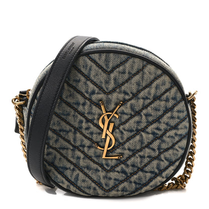 Saint Laurent Denim Quilted Monogram Round Crossbody Bag Rodeo Blue 1 of 10