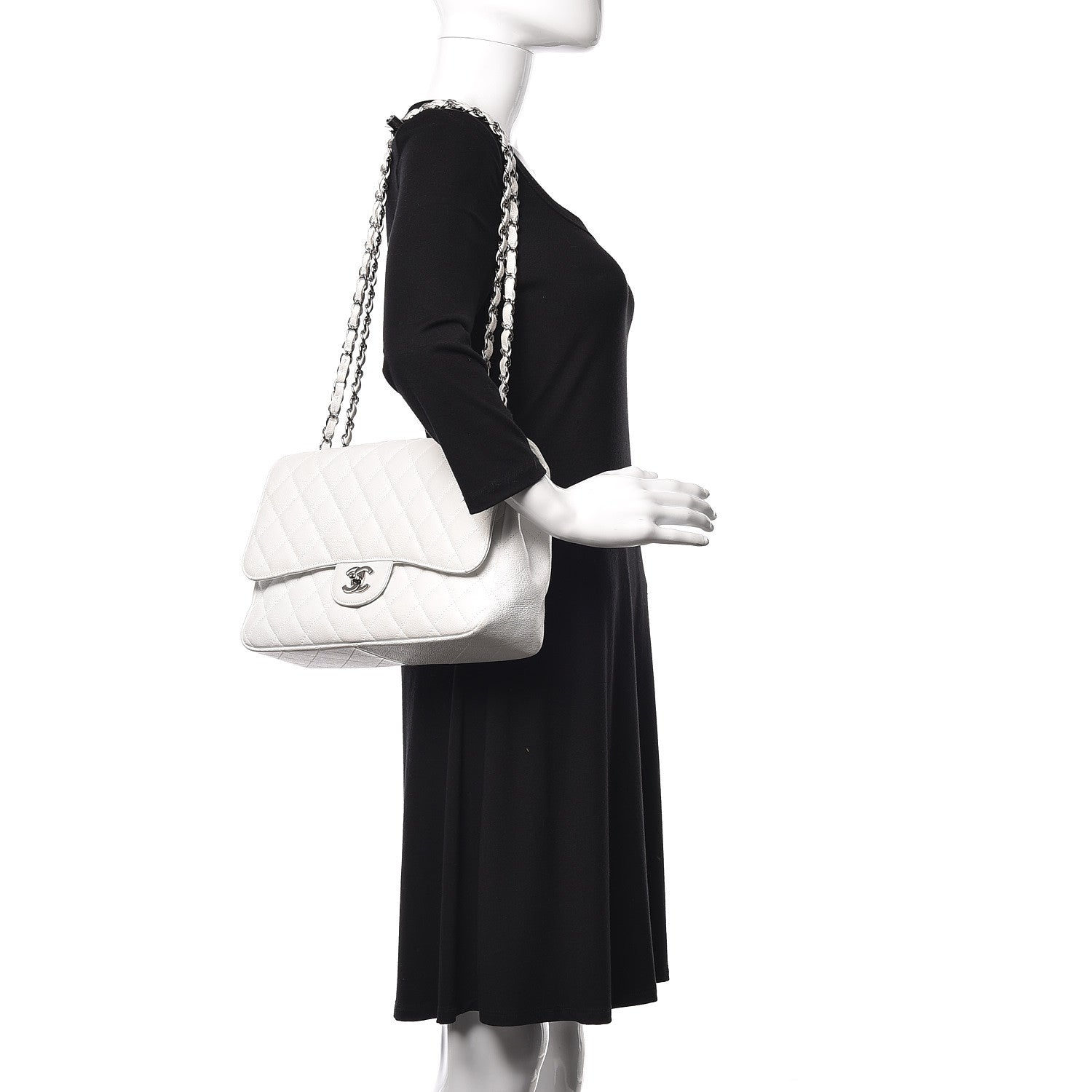 Chanel Caviar Quilted Jumbo Single Flap White 2 of 12