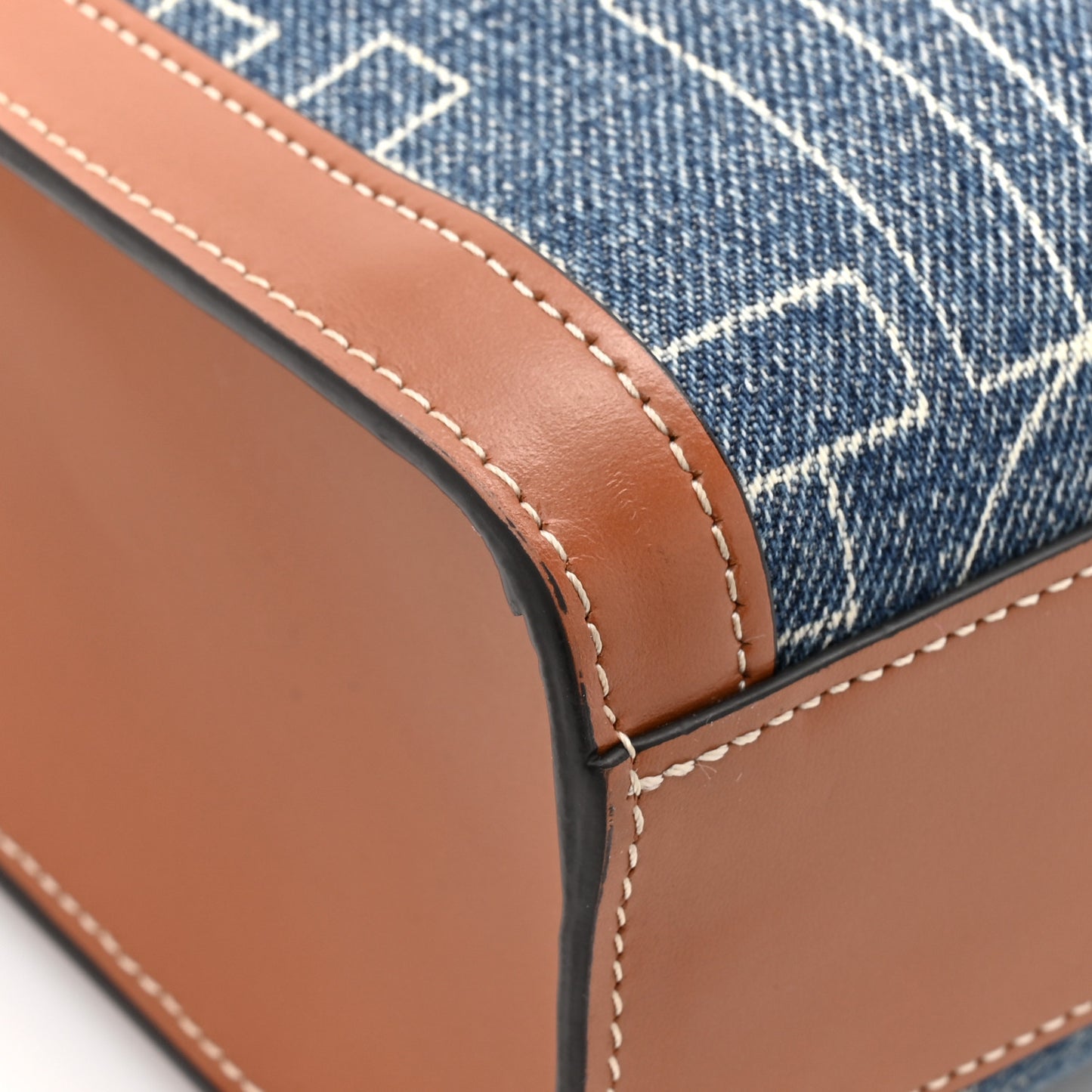 Denim All Over Print Small Vertical Cabas Navy Tan