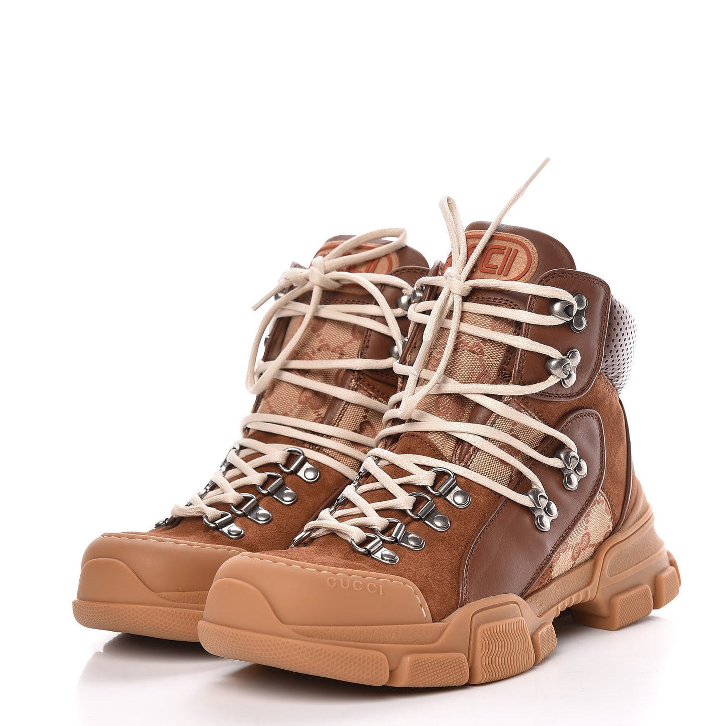 X SEGA Suede Calfskin GG Monogram Womens Flashtrek High-Top Sneakers 38 New Cuir Beige Ruggine