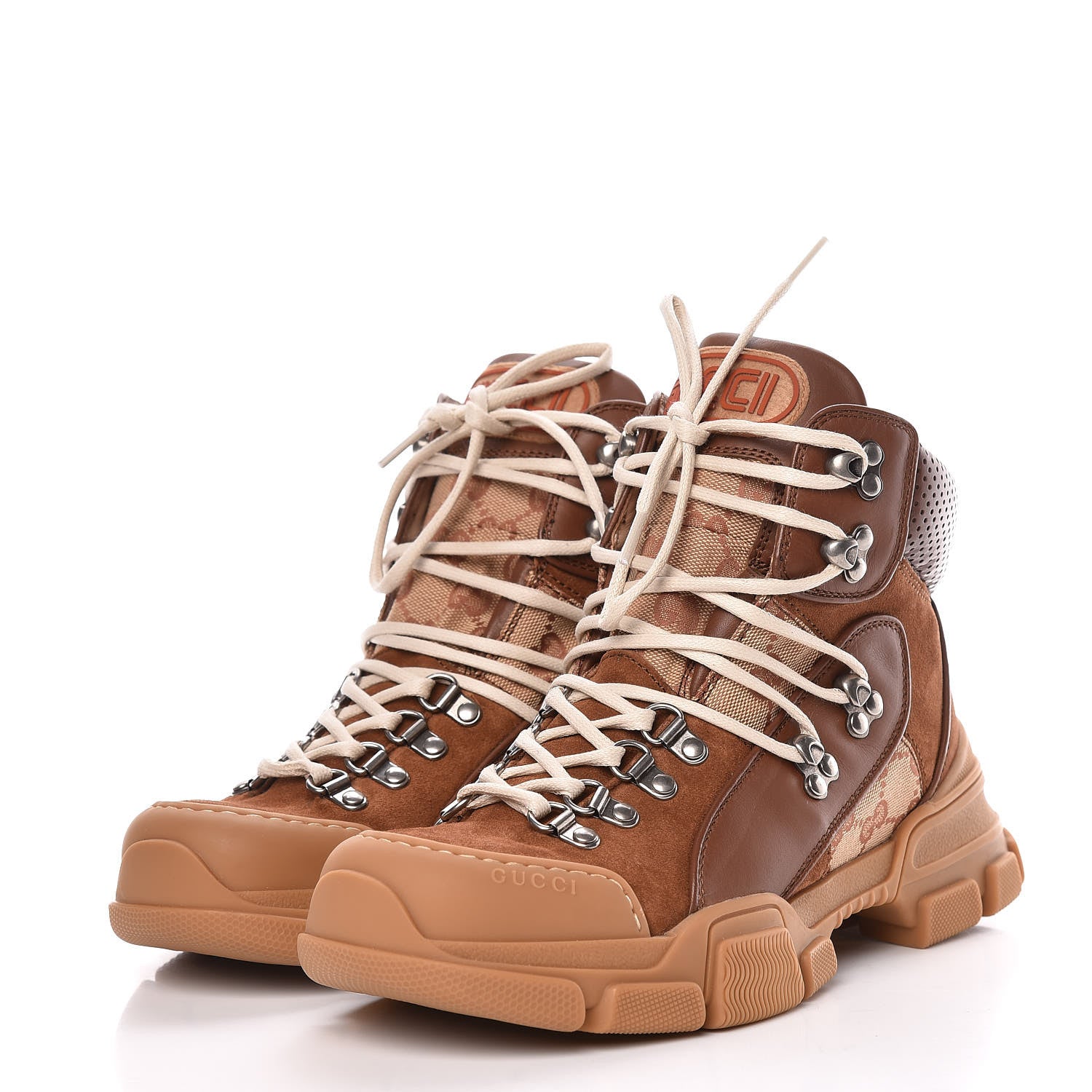 Gucci X SEGA Suede Calfskin GG Monogram Womens Flashtrek High-Top Sneakers 38 New Cuir Beige Ruggine 3 of 9