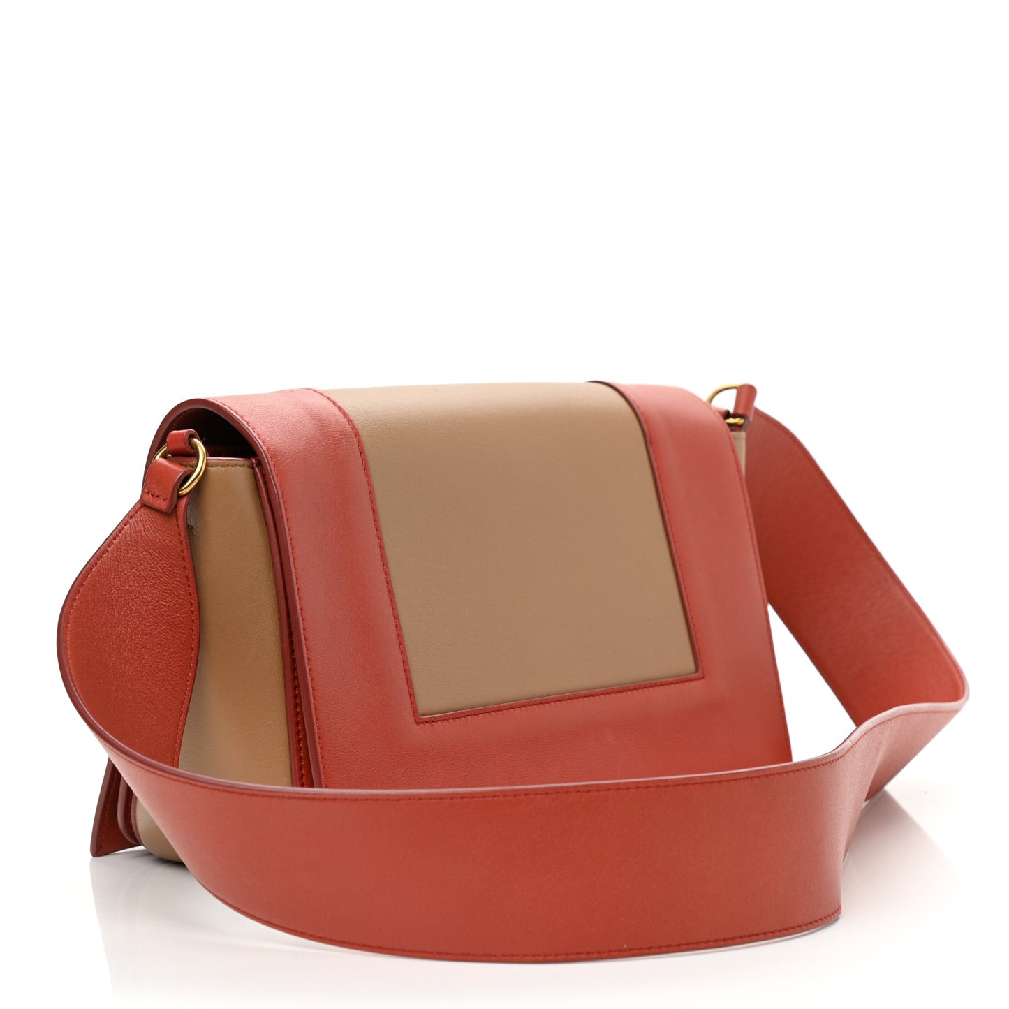 Shiny Smooth Calfskin Medium Frame Shoulder Bag Red Tan