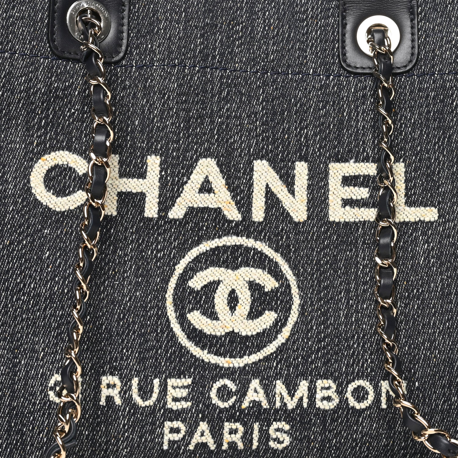 Chanel Denim Small Deauville Tote Dark Blue White 9 of 11
