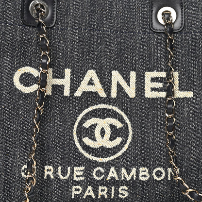 Chanel Denim Small Deauville Tote Dark Blue White 9 of 11