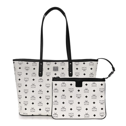 MCM Visetos Medium Anya Zip Top Shopper Tote White 1 of 15