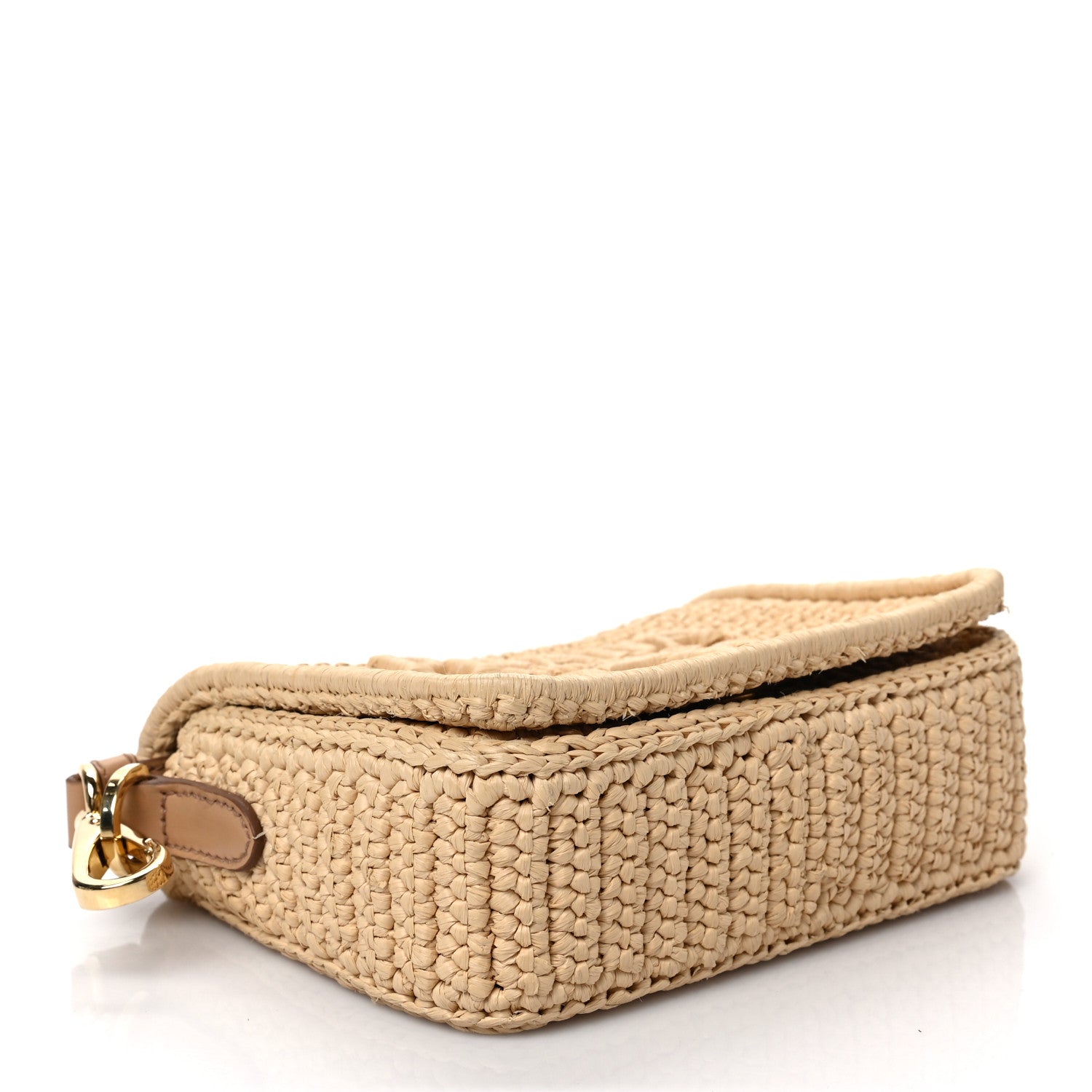 Prada Yarn Raffia Effect Crochet Logo Embroidered Flap Shoulder Bag Naturale 4 of 8