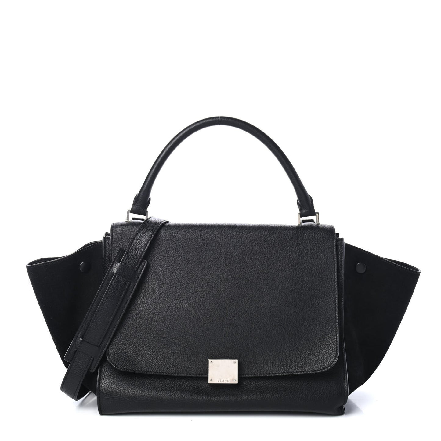 Drummed Calfskin Suede Medium Trapeze Black