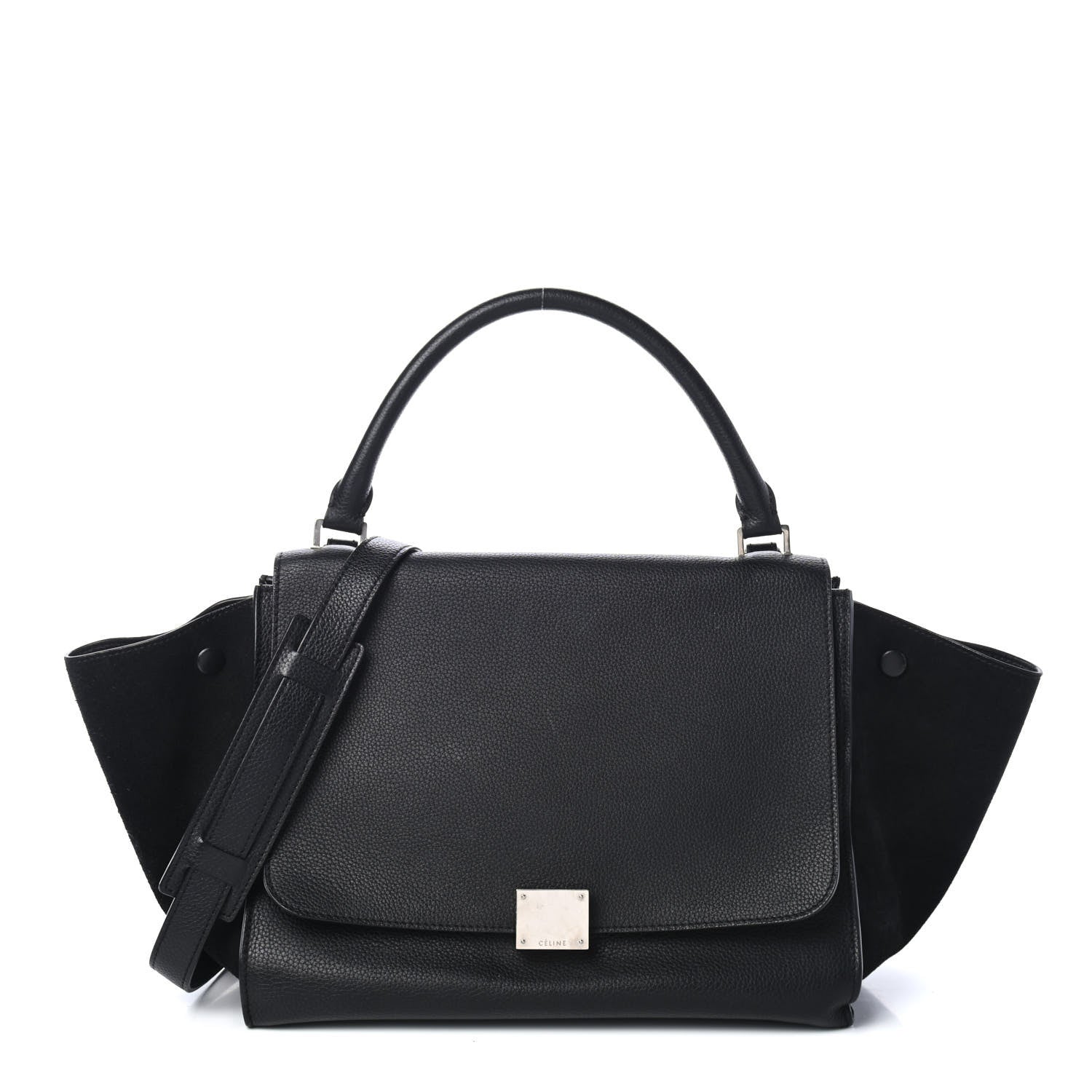 Celine Drummed Calfskin Suede Medium Trapeze Black 1 of 4