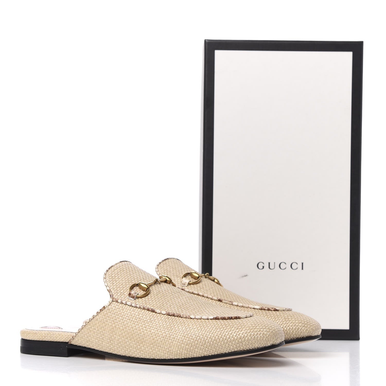 Gucci Straw Elaphe Womens Princetown Slippers 37 Natural Cream Brown 11 of 11