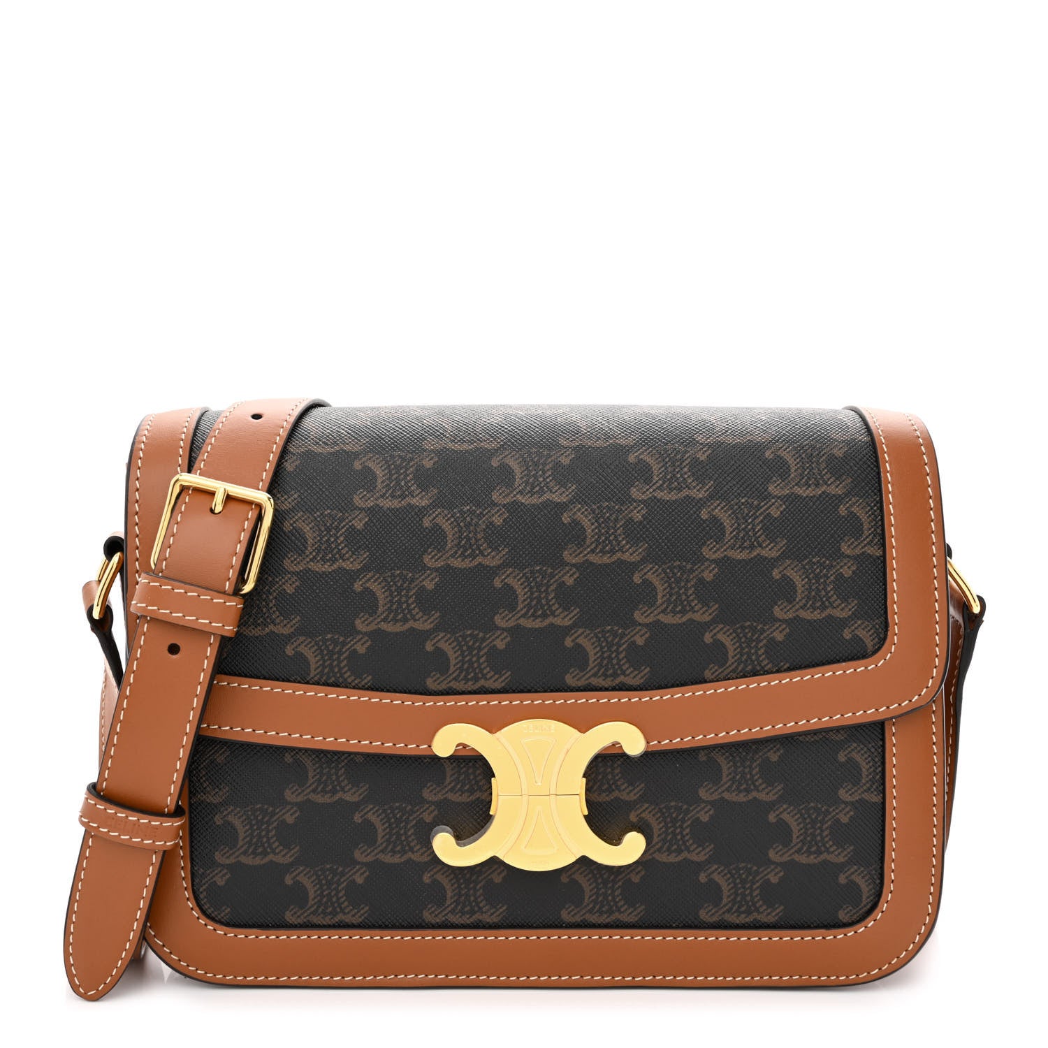 Celine Triomphe Canvas Calfskin Medium Triomphe Bag Tan 1 of 12
