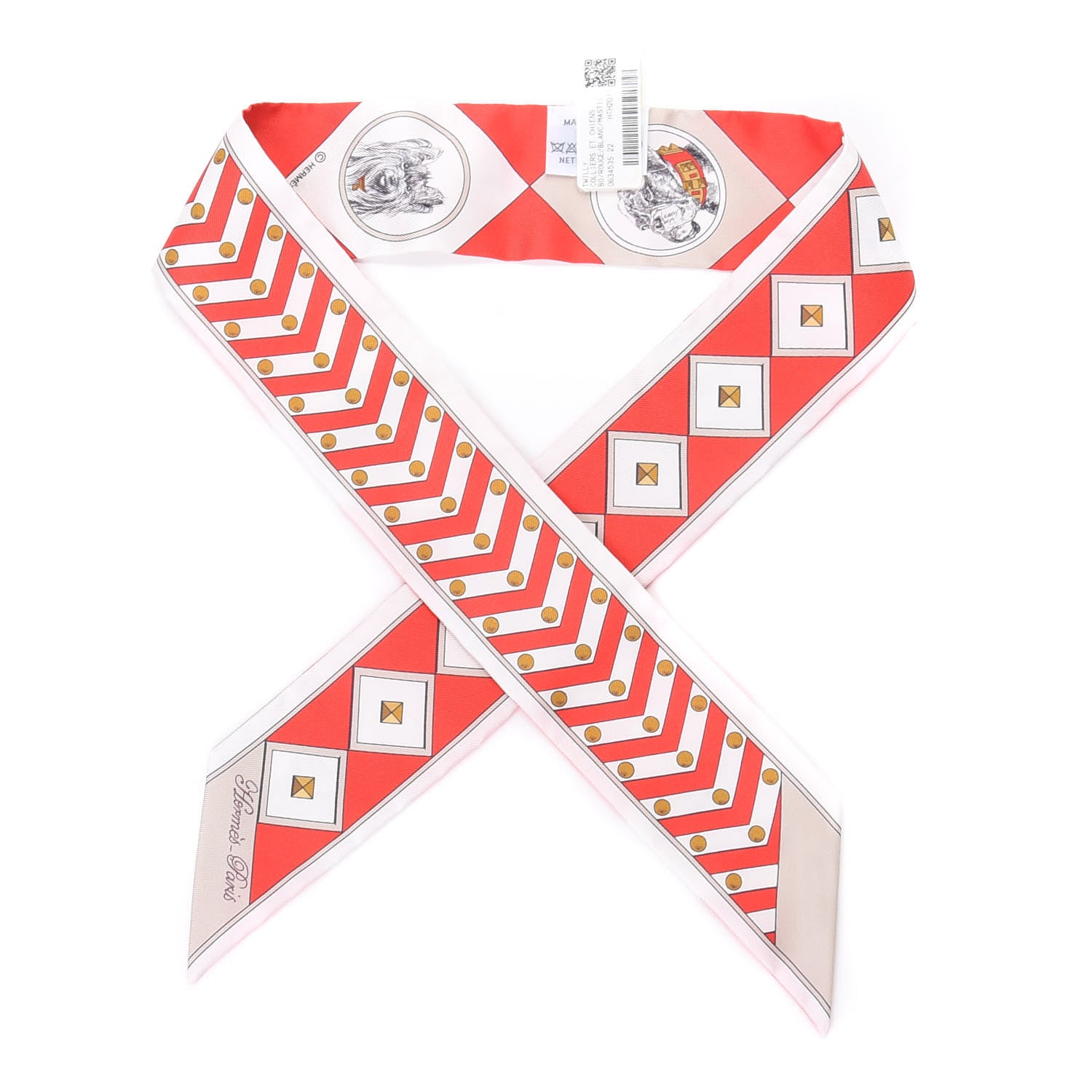 Hermes Silk Colliers Et Chiens Twilly Rouge White Mastic 1 of 4