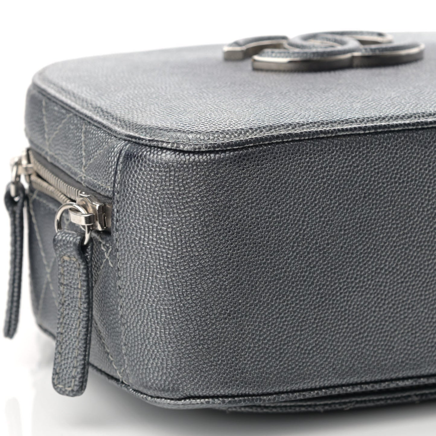 Metallic Caviar Small Coco Curve Vanity Bag Black Ruthenium Navy Blue Silver