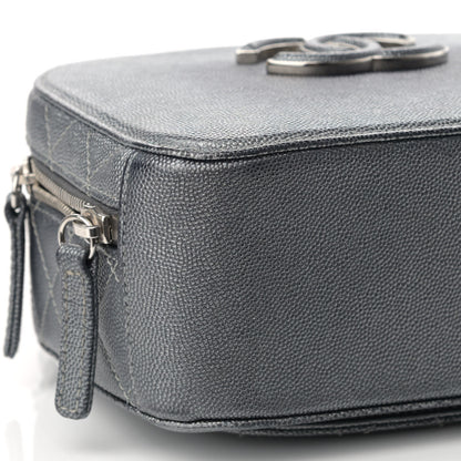 Chanel Metallic Caviar Small Coco Curve Vanity Bag Black Ruthenium Navy Blue Silver 9 of 11