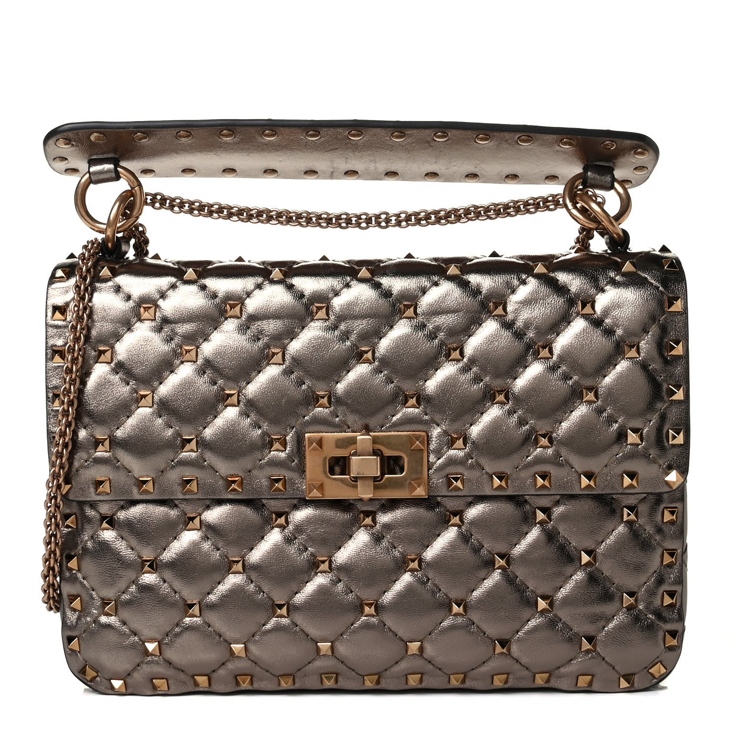 Valentino Garavani Metallic Lambskin Medium Rockstud Spike Shoulder Bag Sasso 1 of 5