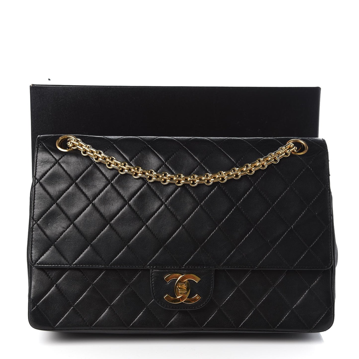 Lambskin Quilted Medium Double Flap Bijoux Chain Black