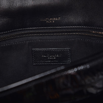 Saint Laurent Patent Crocodile Embossed Lambskin Monogram Medium Niki Chain Satchel Black 7 of 9