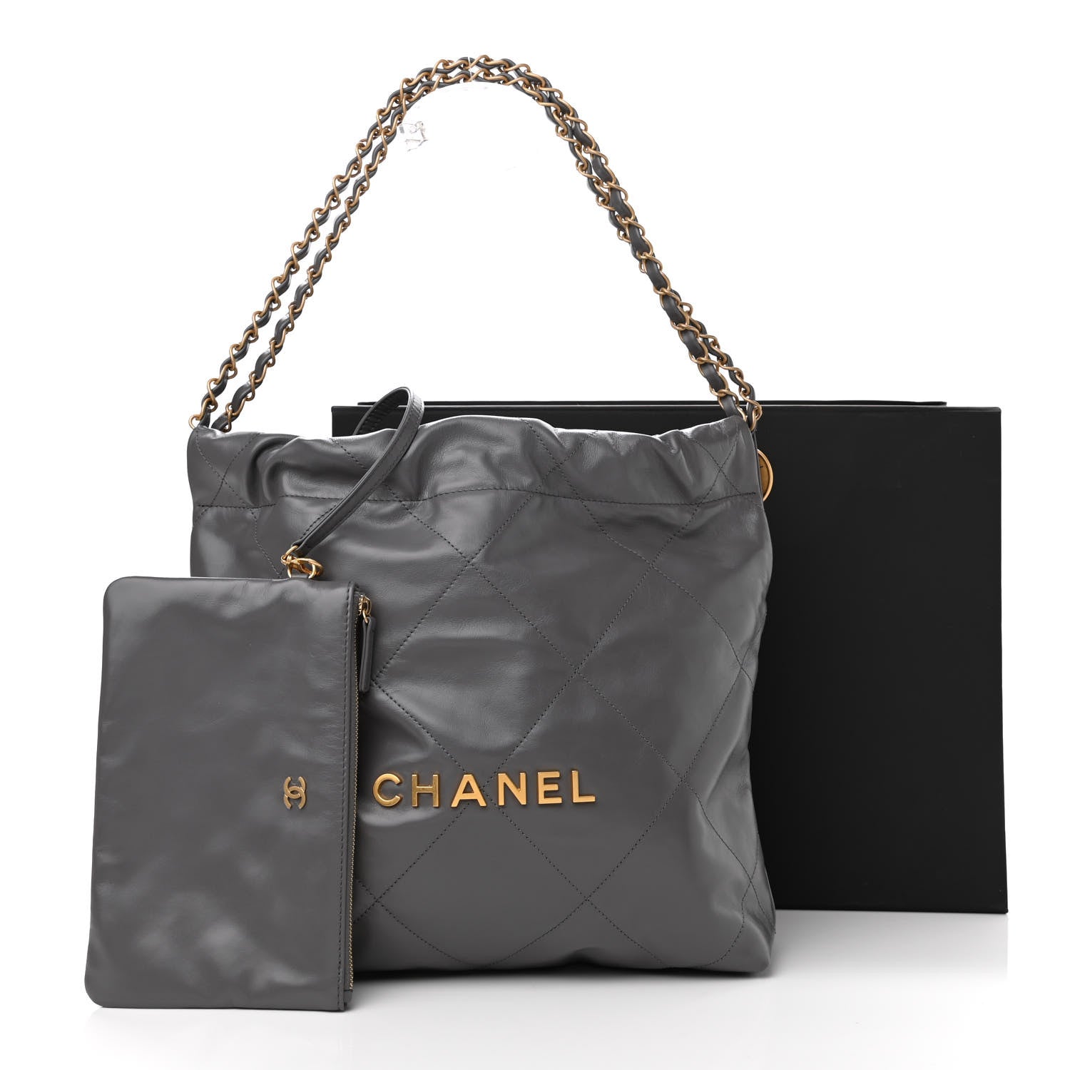 CHANEL シャネル №22 Chanel Shiny Calfskin Quilted Small Chanel 22 Grey 1069958