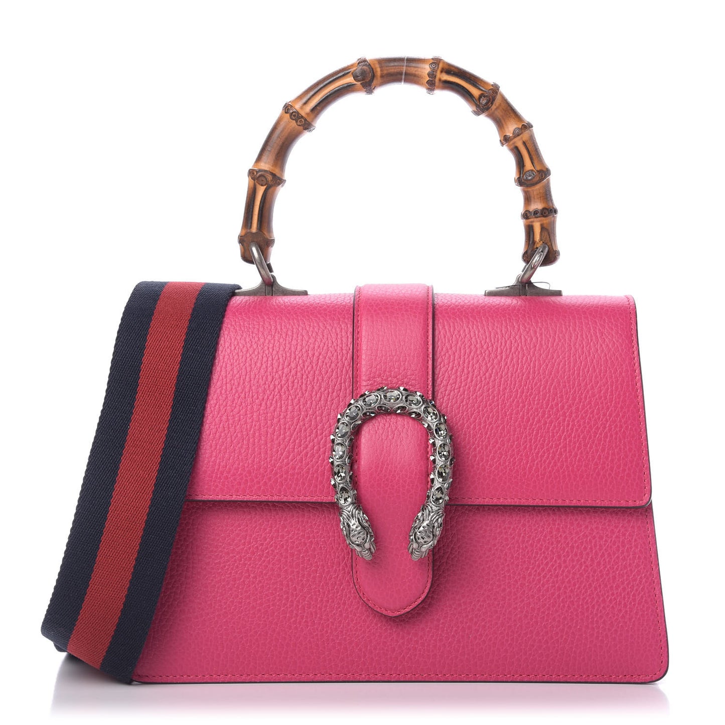 Dollar Calfskin Crystal Web Medium Dionysus Bamboo Top Handle Bag Box Pink Black Diamond