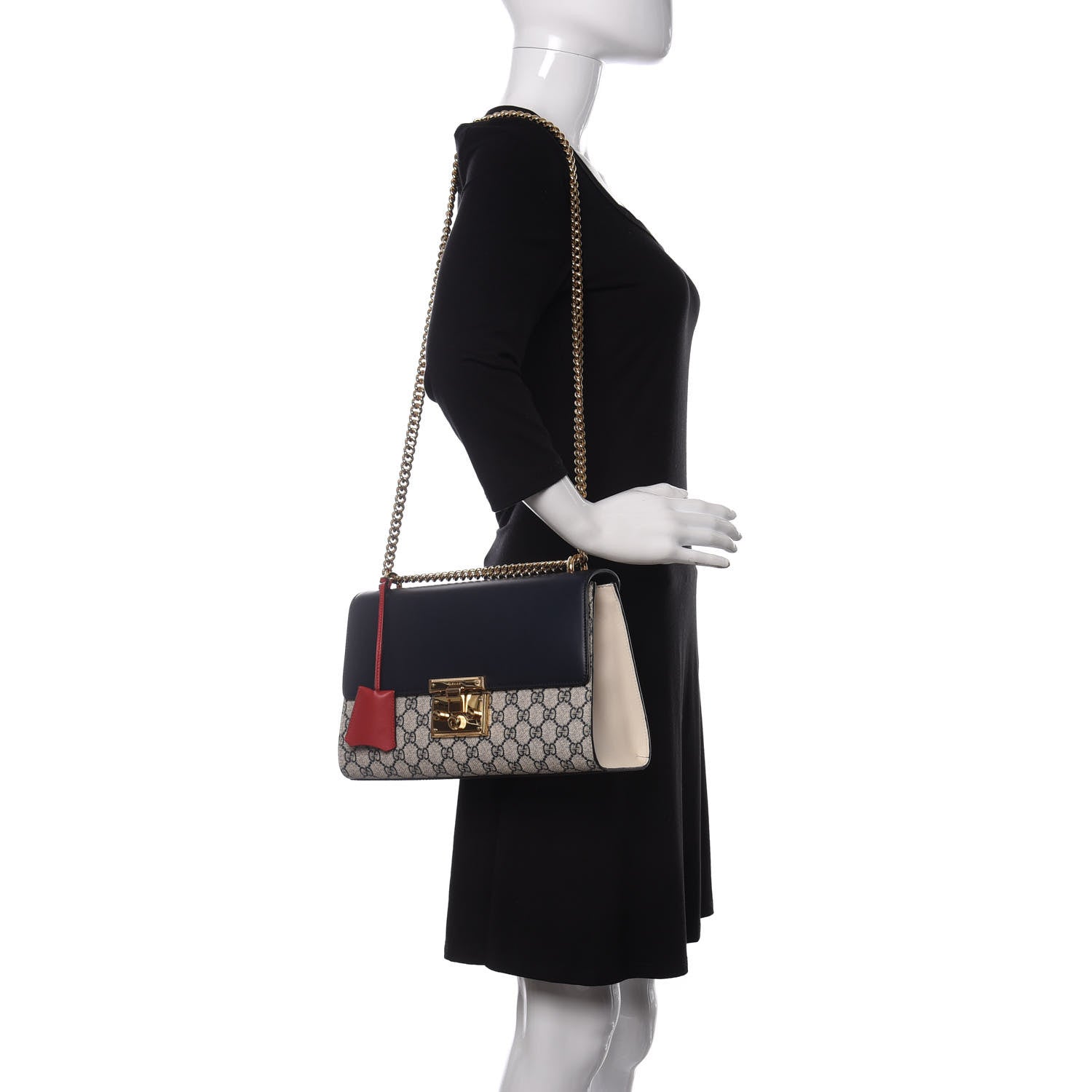 Gucci GG Supreme Monogram Calfskin Medium Padlock Shoulder Bag Beige Blue Mystic White Hibiscus Red 2 of 10