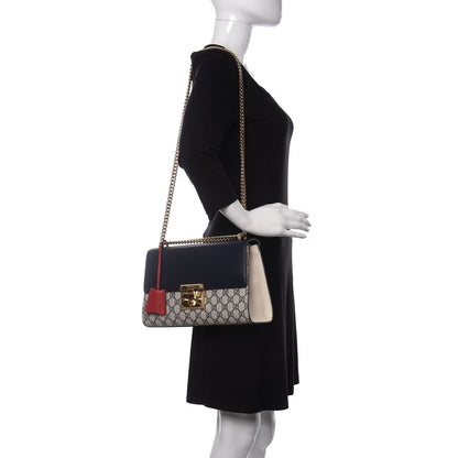 Gucci GG Supreme Monogram Calfskin Medium Padlock Shoulder Bag Beige Blue Mystic White Hibiscus Red 2 of 10