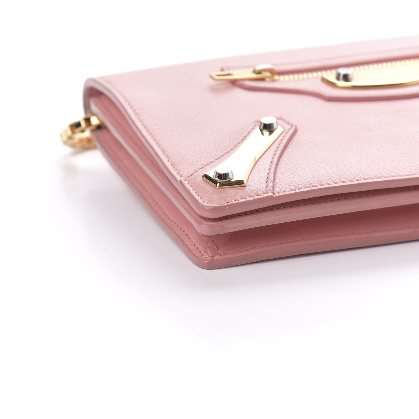 Veau Amp Plate Gold Chain Wallet Rose