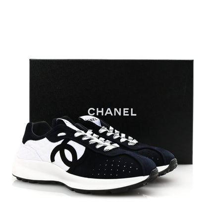 Chanel Fabric Suede Kidskin CC Sneakers 39 Dark Navy White 10 of 10