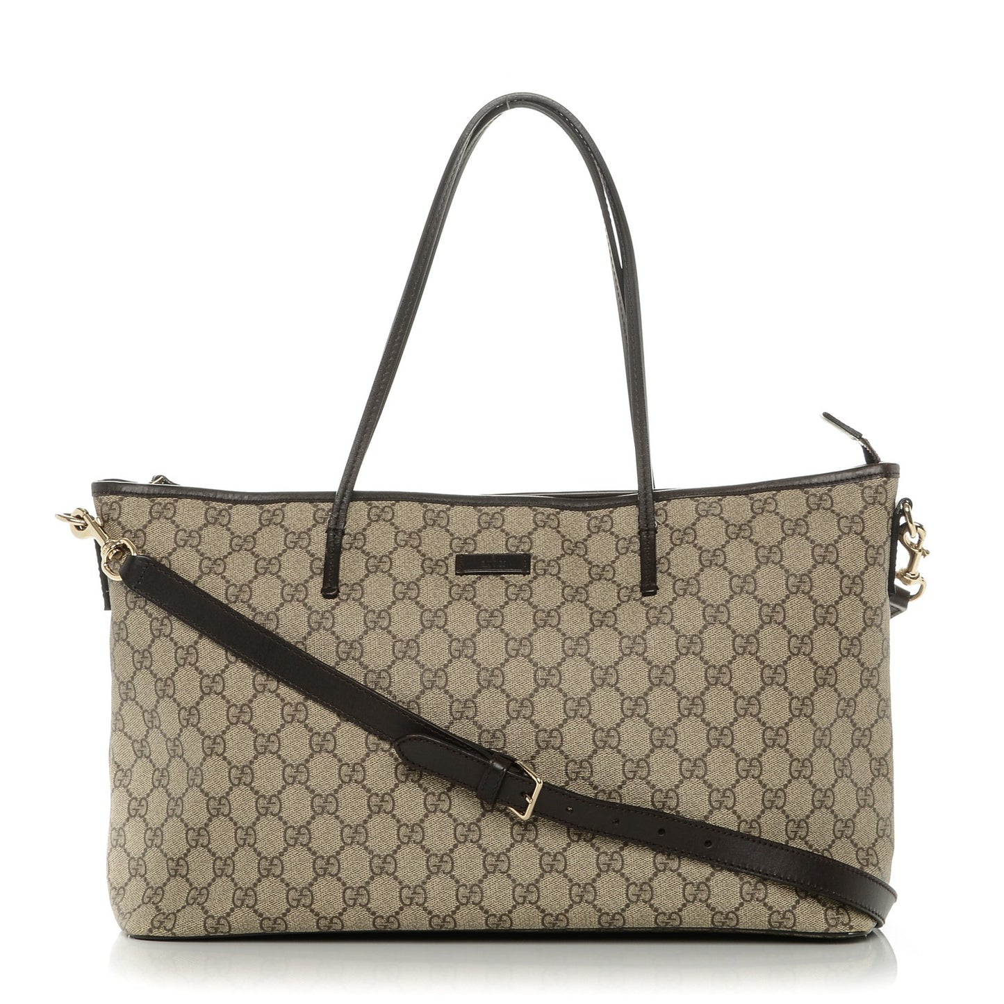 GG Supreme Monogram Medium Zippered Tote Dark Brown