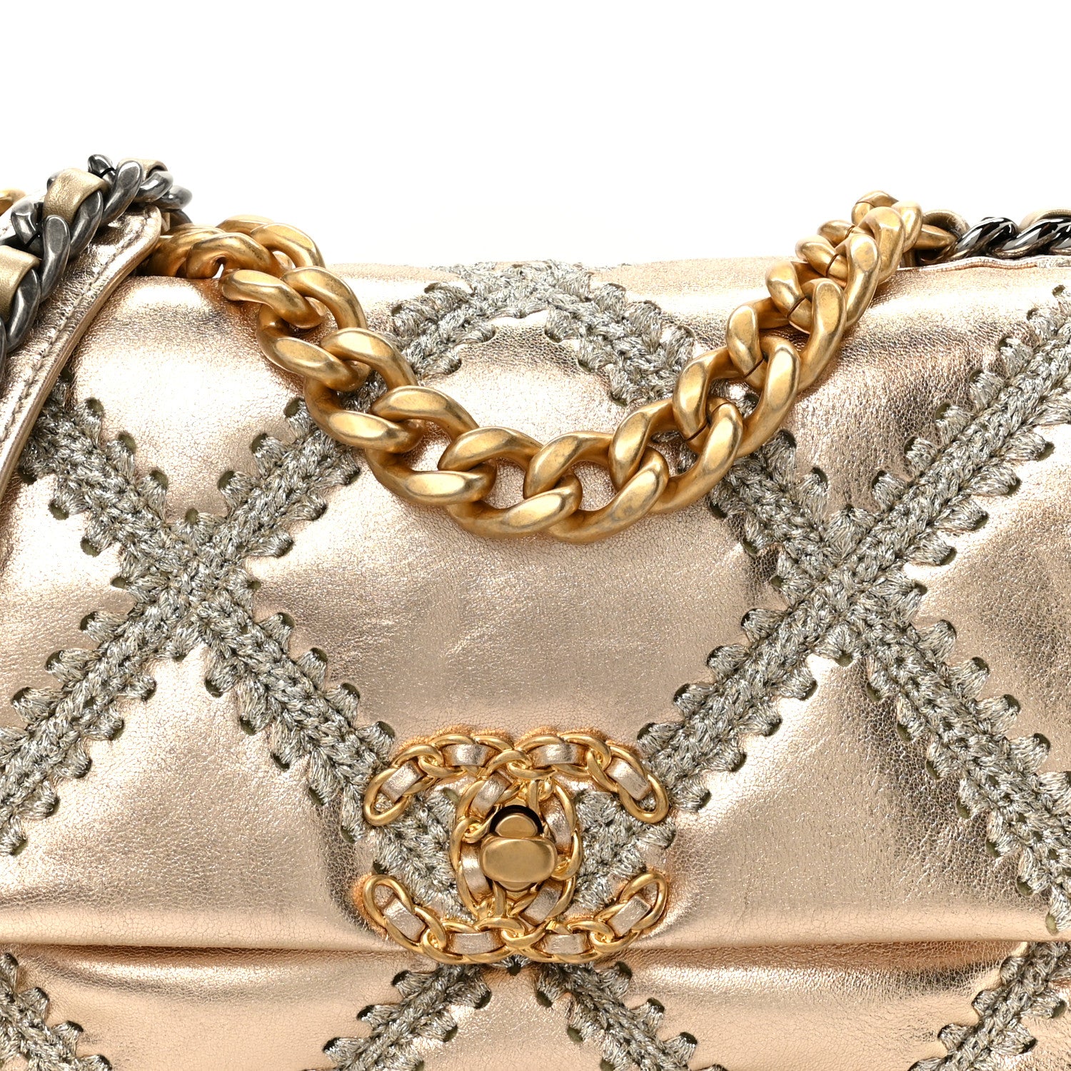 Chanel Metallic Calfskin Crochet Medium Chanel 19 Flap Gold 8 of 10