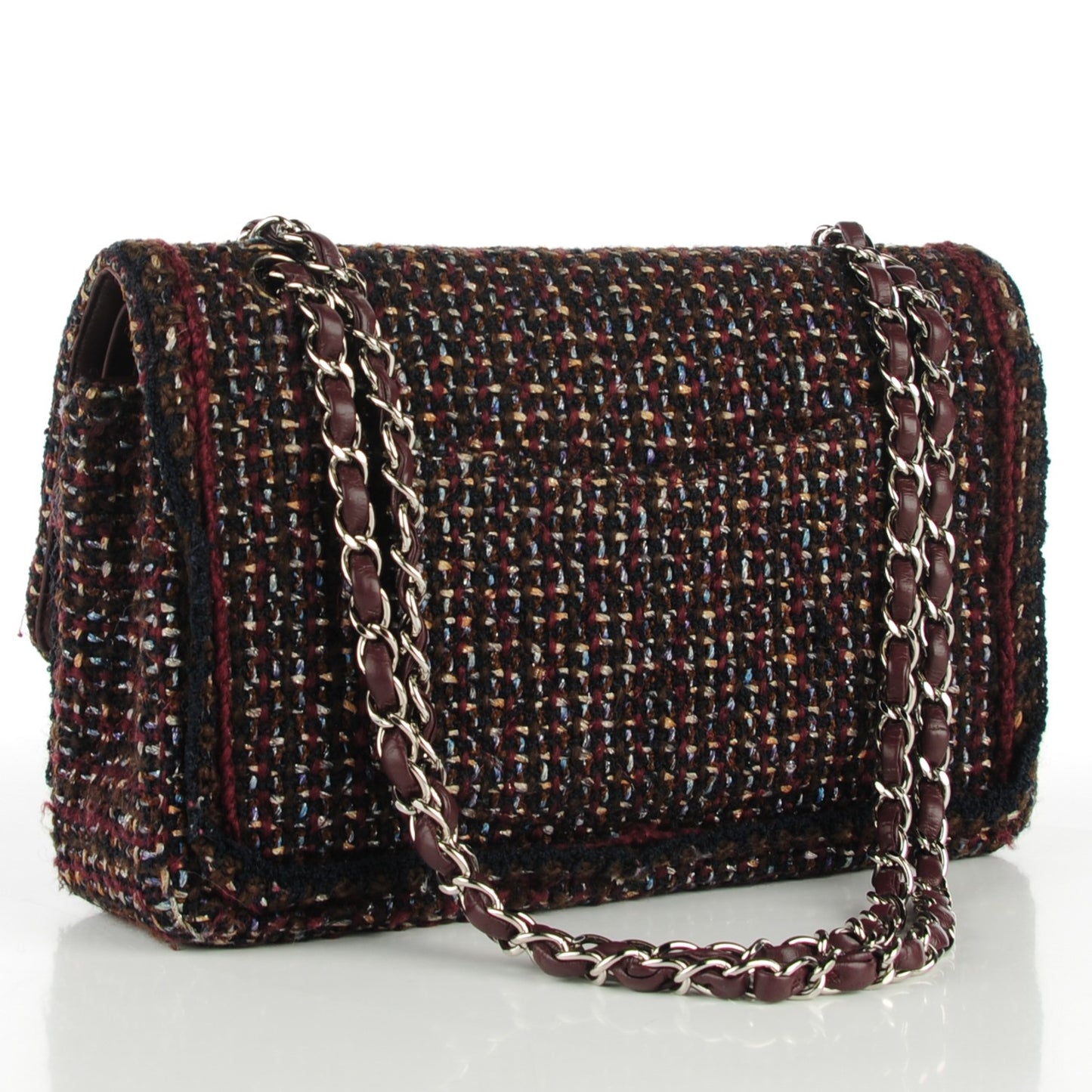 Tweed Quilted Medium Double Flap Burgundy