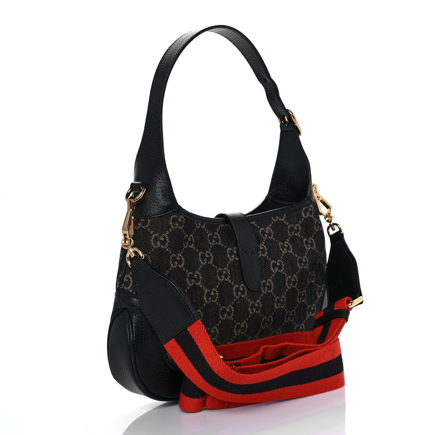 Gucci Jacquard Denim GG Monogram Small Jackie 1961 Hobo Black Ivory 2 of 7