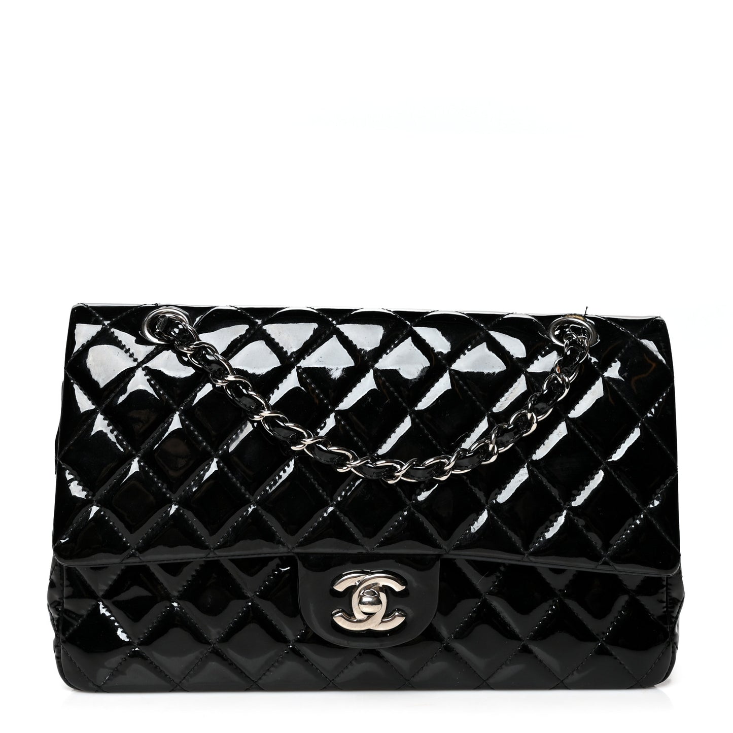 Patent Quilted Medium Double Flap Black