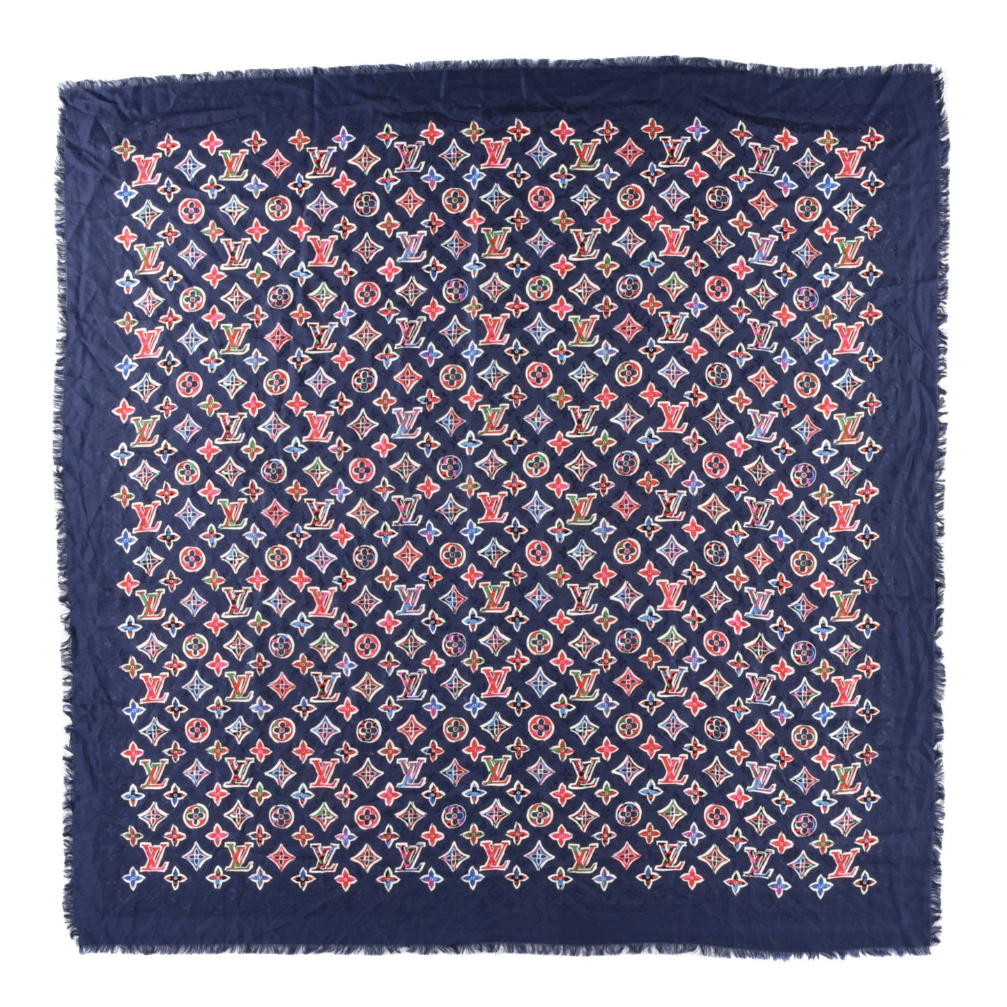 Wool Silk ABC Monogram Shawl Navy