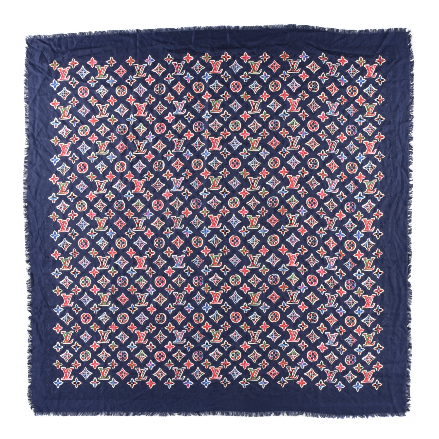 Louis Vuitton Wool Silk ABC Monogram Shawl Navy 1 of 3