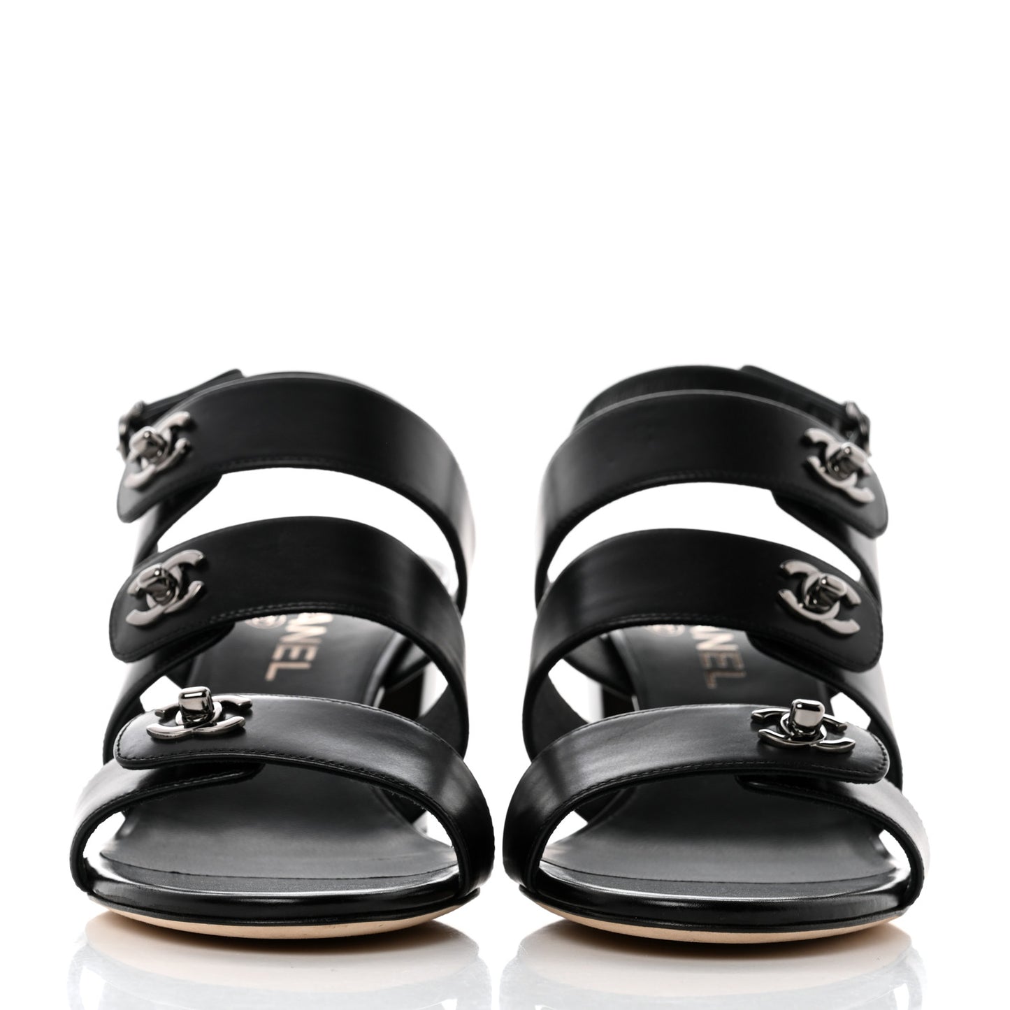 Lambskin Logo CC Turnlock Sandals 39.5 Black