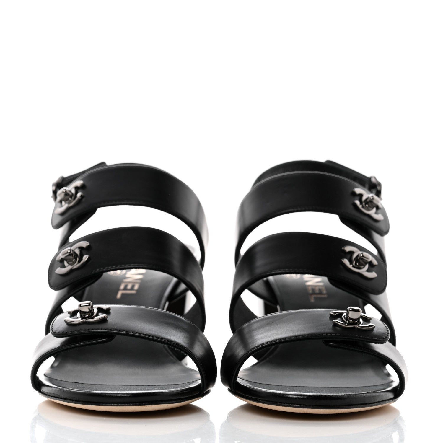 Chanel Lambskin Logo CC Turnlock Sandals 39.5 Black 2 of 9