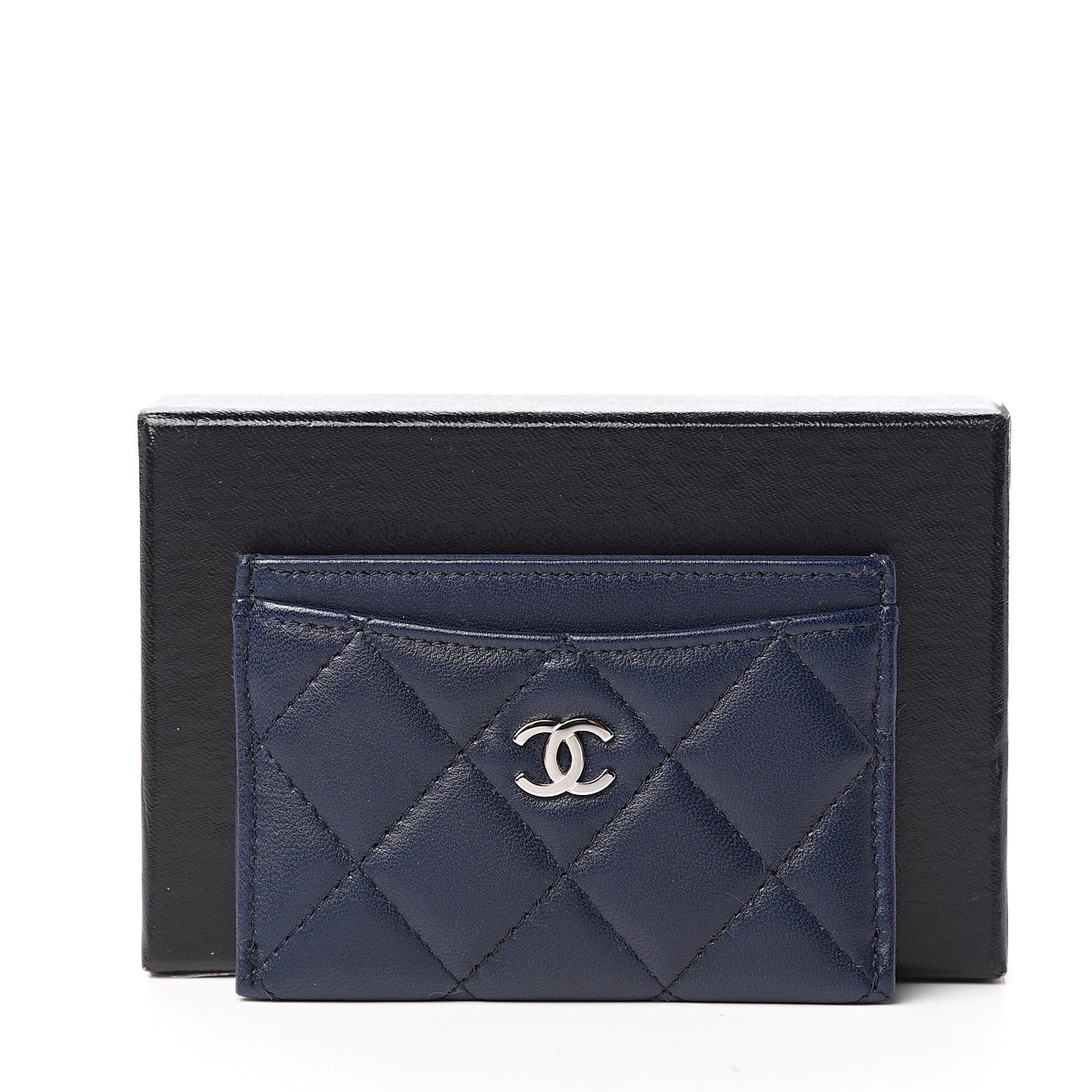 Lambskin Quilted Card Holder Navy Blue