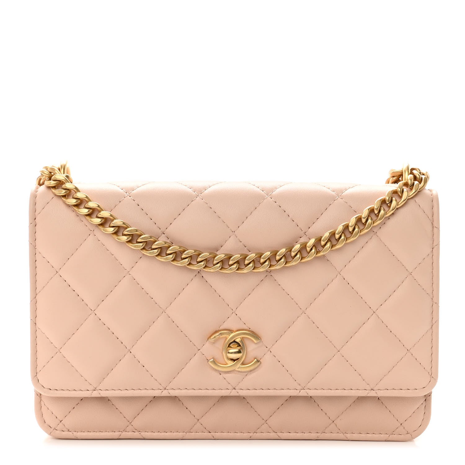 Chanel Lambskin Quilted Sweet Camellia Wallet on Chain WOC Light Beige 1 of 12