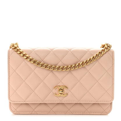 Chanel Lambskin Quilted Sweet Camellia Wallet on Chain WOC Light Beige 1 of 12