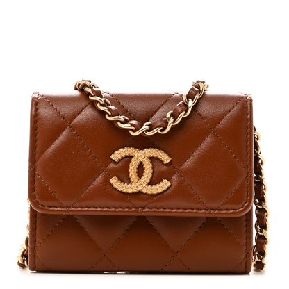 Chanel Lambskin Quilted Studded CC Clutch With Chain Brown 1 of 11