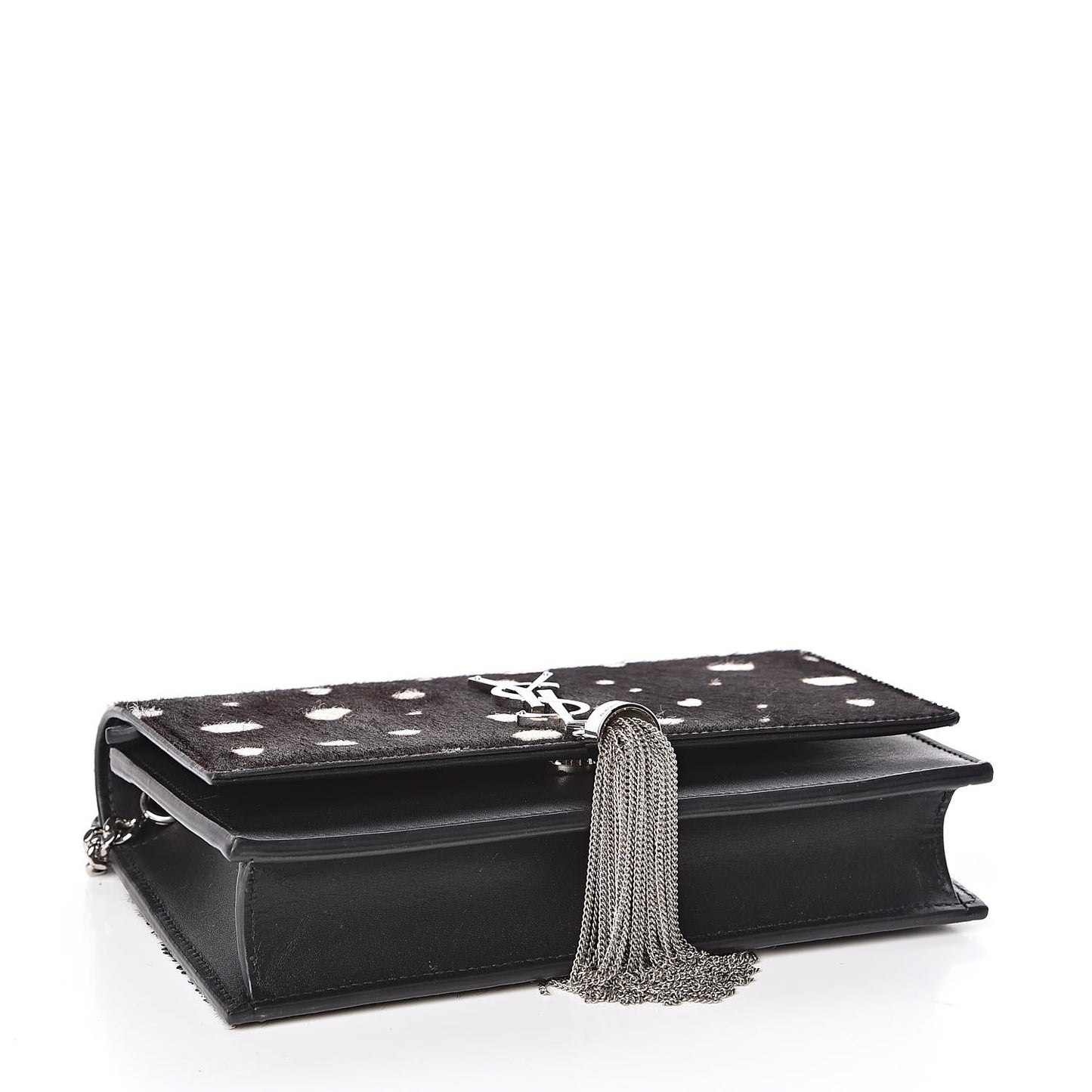 Calf Hair Spotted Monogram Kate Tassel Chain Wallet Black
