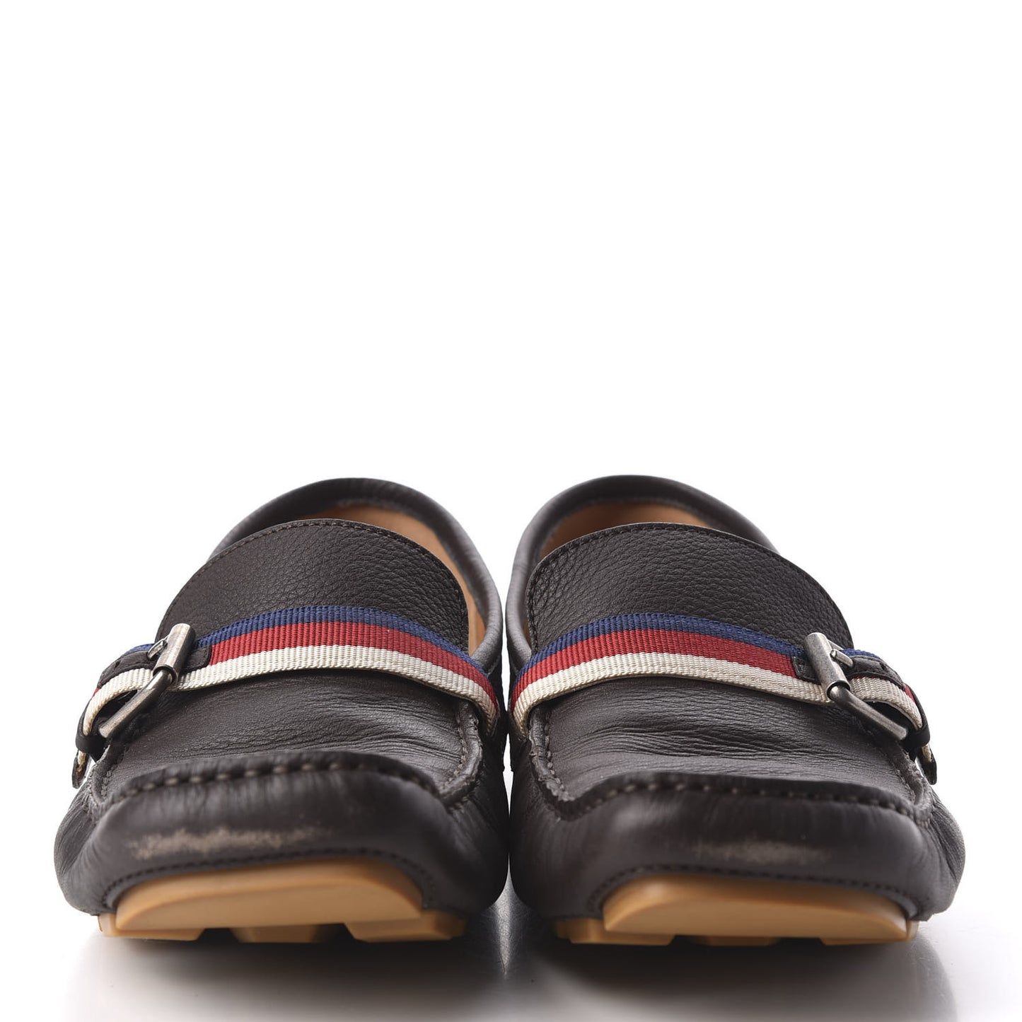 Calfskin Mens Web Sylvie Web Buckle Driver Loafers 9 Cocoa