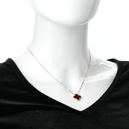 Van Cleef & Arpels 18K Yellow Gold Carnelian Vintage Alhambra Pendant Necklace 2 of 6
