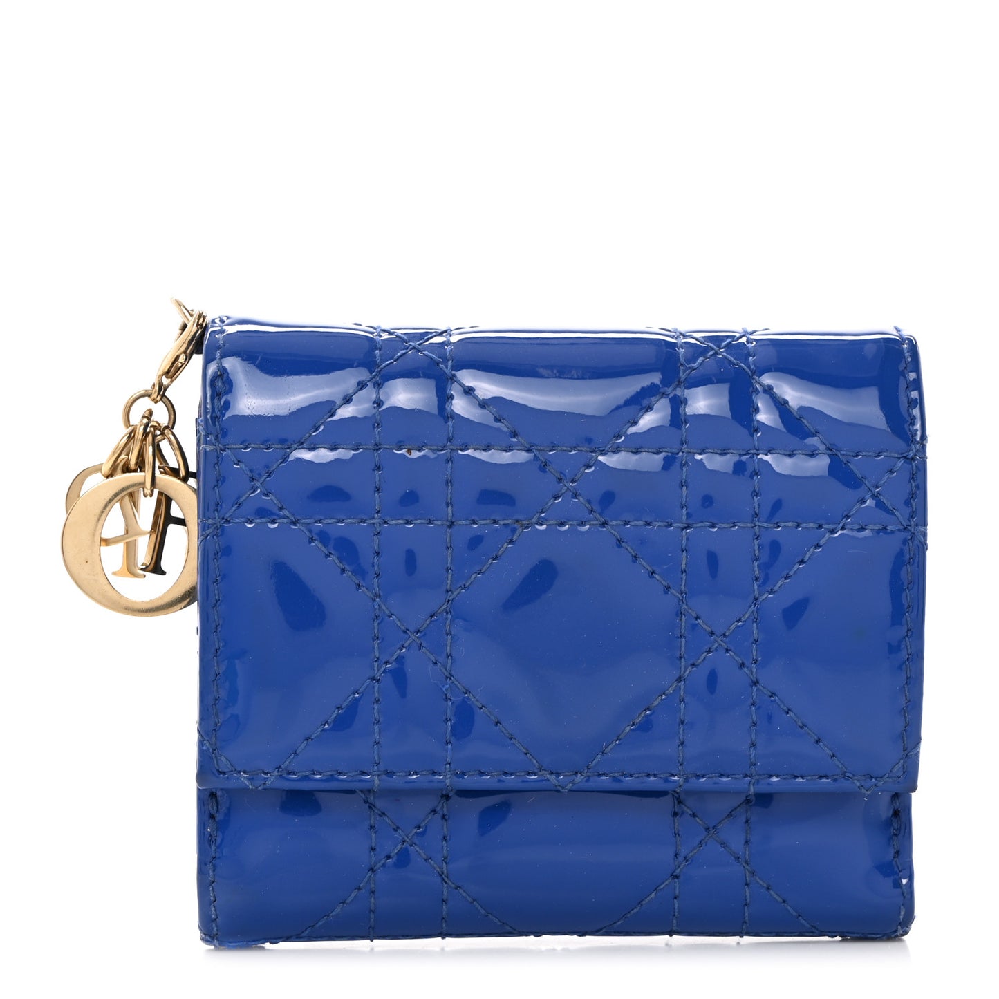 Patent Cannage Lady Dior Lotus Wallet Blue