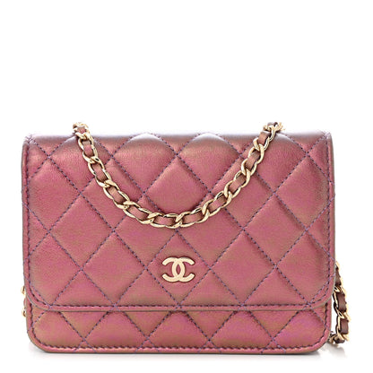 Chanel Iridescent Lambskin Quilted Mini Wallet On Chain WOC Purple 1 of 11