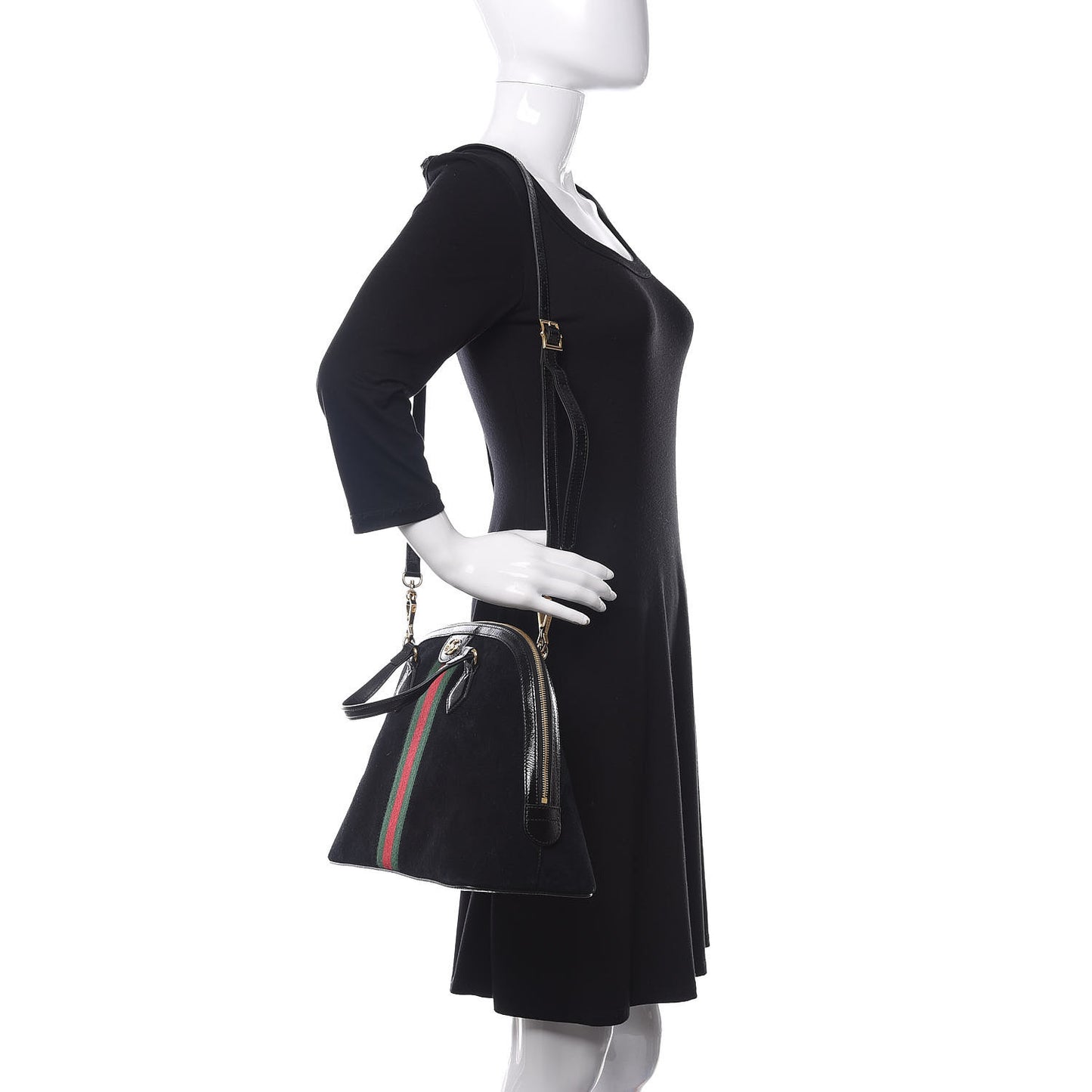 Suede Patent GG Web Medium Ophidia Top Handle Dome Bag Black