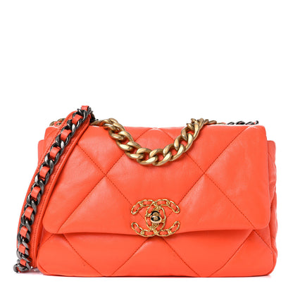 Chanel Goatskin Quilted Medium Chanel 19 Flap Orange 1 of 15
