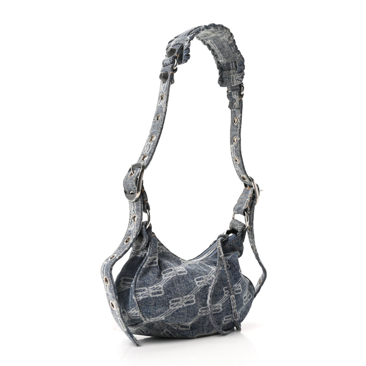 Bleached Denim BB Monogram Le Cagole Shoulder Bag XS Blue