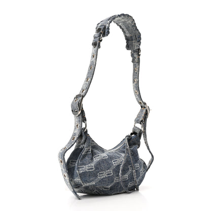 Balenciaga Bleached Denim BB Monogram Le Cagole Shoulder Bag XS Blue 4 of 11