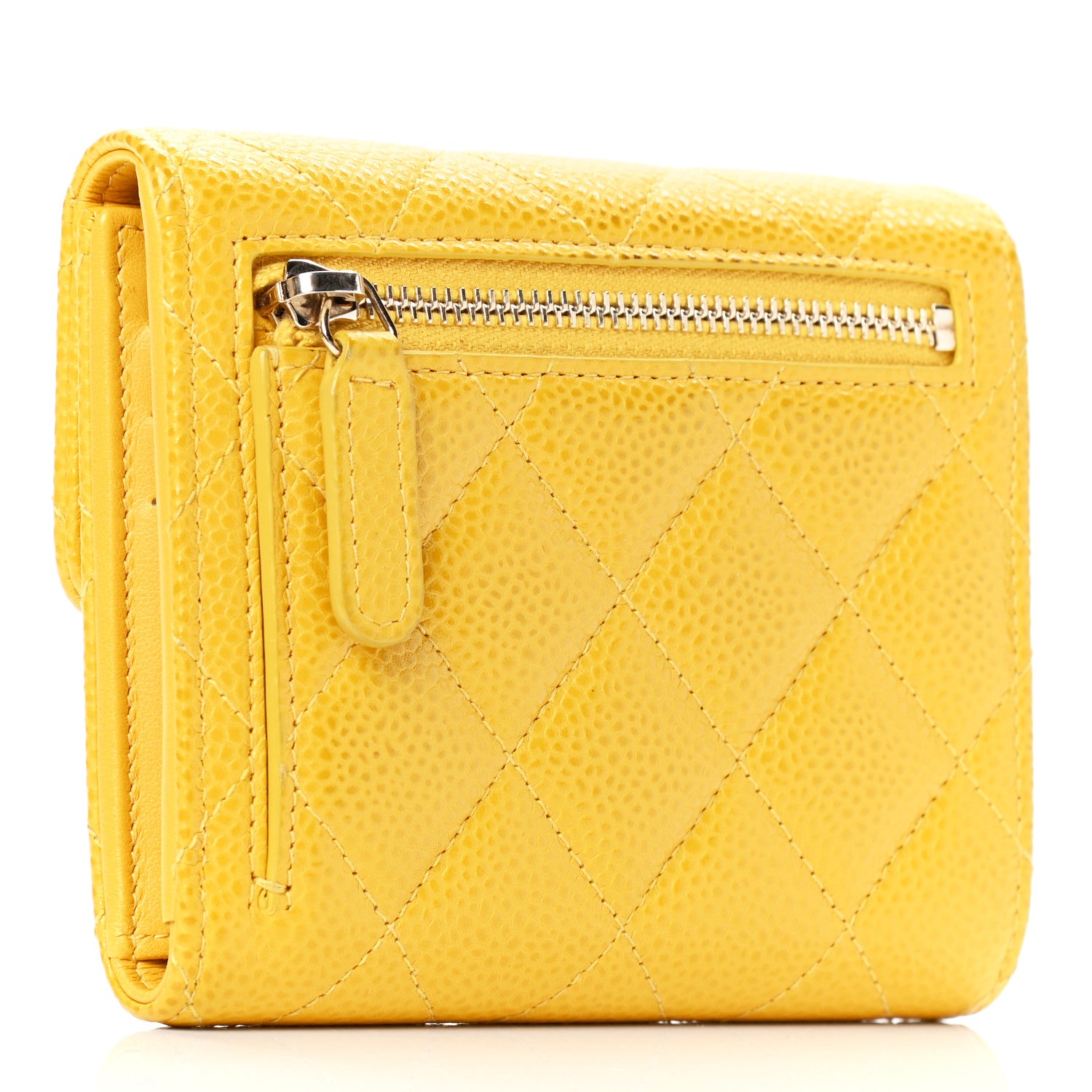 Chanel Caviar Quilted Compact Flap Wallet Yellow 2 of 5
